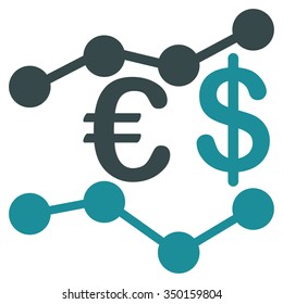 Currency Trends vector icon. Style is bicolor flat symbol, soft blue colors, rounded angles, white background.