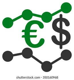 Currency Trends vector icon. Style is bicolor flat symbol, green and gray colors, rounded angles, white background.