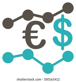 Currency Trends vector icon. Style is bicolor flat symbol, grey and cyan colors, rounded angles, white background.