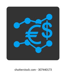Currency Trends vector icon. This flat rounded square button uses blue and gray colors and isolated on a white background.