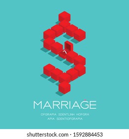 Currency USD (United States Dollars) sign from Wedding ring box 3D isometric pattern, Marriage business concept poster and social banner post square design illustration on green background, vector