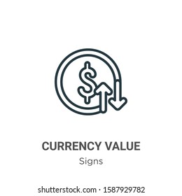 Currency value outline vector icon. Thin line black currency value icon, flat vector simple element illustration from editable signs concept isolated on white background