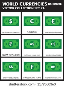 Currency vector Banknote Set 3 COLORS  bill, symbols, signs, emblems Vector illustration.