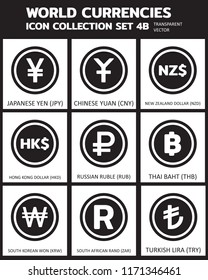 Currency vector Icon Set : 4B Transparent icon, coin, symbols, signs, emblems Vector illustration.