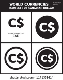 Currency vector Icon Set : Canadian dollar cad Transparent icon, coin, symbols, signs, emblems Vector illustration.
