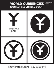Currency vector Icon Set : chinese yuan cny Transparent icon, coin, symbols, signs, emblems Vector illustration.