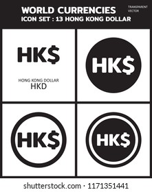 Currency vector Icon Set : Hong Kong dollar hkd Transparent icon, coin, symbols, signs, emblems Vector illustration.