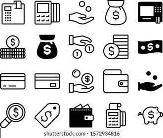 Currency Vector Icon Set Such As: Profit, Paper, Arcade, Arm, Deposit, Donation, Withdraw, Shopping, Checks, Pin, Set, Pink, Stack Of Money, Cheques, Counter, Earn, Search, Wage, Stacked, Abstract