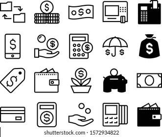 currency vector icon set such as: box, banknote, coupon, safe, donate, pixel, copy, data, communication, folder, accessory, measure, earn, cashless, leaf, economic, management, moneybox, reader