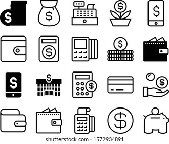 currency vector icon set such as: online, building, moneybox, winnings, stash, government, circle, hand, mathematical, growth, sprout, button, million, cashbox, box, calculation, work, column, shape