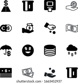 currency vector icon set such as: save, umbrella, gbp, service, emoticon, sell, art, smile, usd, american, face, interface, security, gold, coins, banknote, delivery, computing, yen, cloud, line