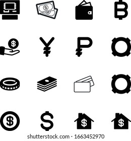 currency vector icon set such as: abstract, rich, equipment, paying, element, transfer, bag, pile, japan, crypto, safe, banknote, arm, gray, pictograph, restaurant, japanese, shape, machine, bit
