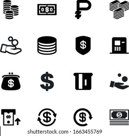 currency vector icon set such as: revenue, banknote, savings, give, rub, usa, office, shield, delivery, return, security, income, pay, refresh, deposit, logistic, shopping, rubl, profit, circulate