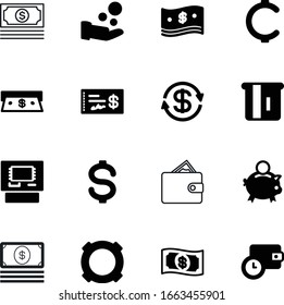 currency vector icon set such as: shopping, bill, owe, commerce, set, purse, hand, shape, hold, receive, ruble, funding, cost, new, yen, usa, line, piggy, funds, sell, clock, cargo, accounts, convert