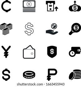 currency vector icon set such as: electronic, secure, security, line, investing, ruble, savings, office, look, search, growth, yuan, image, new, affluent, rich, arrow, glass, invest, save, palm, blue