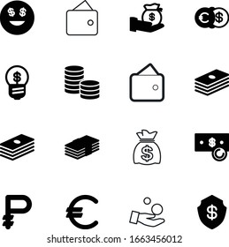 currency vector icon set such as: thin, savings, treasure, price, businessman, color, work, png, million, creativity, protection, light, earning, bulb, russian, funds, shield, gold, eur, frame