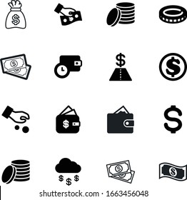 currency vector icon set such as: watch, bill, give, price, time, saving, transaction, internet, hold, paying, pile, clouds, old, icons, object, transfer, cost, clock, treasure, dollars, million