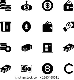 currency vector icon set such as: defend, new, cents, shape, dollars, blue, graph, purse, safety, simple, owe, outline, pile, shield, icons, price, app, deposit, arrow, wallet, set, save, usa