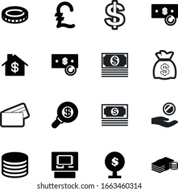 currency vector icon set such as: american, investing, usa, delivery, plastic, usd, estate, deposit, magnifier, geometric, cafe, look, house, label, home, icons, old, object, exchange, logistic