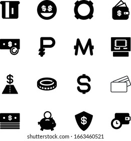 currency vector icon set such as: element, food, yen, human, dollars, face, piggy, usa, reataurant, sell, restaurant, purse, cafe, safety, yellow, defend, green, icons, purchase, safe, gray, shape