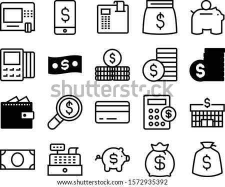currency vector icon set such as: calculation, budget, contour, researcher, courthouse, green, customer, gold, stacked, structure, earn, smart, moneybox, government, market, column, idea, institution