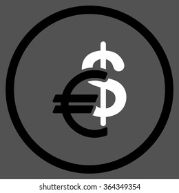 Currency vector icon. Style is bicolor flat circled symbol, black and white colors, rounded angles, gray background.