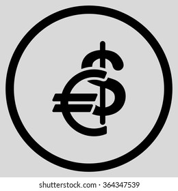 Currency vector icon. Style is flat circled symbol, black color, rounded angles, light gray background.