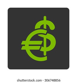 Currency vector icon. This flat rounded square button uses eco green and gray colors and isolated on a white background.