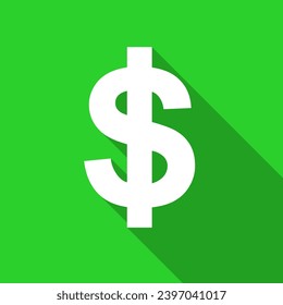Currency vector icon. USD long shadow square vector illustration.