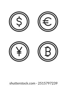 Currency vector icons on white background. Currency icons stock illustration.  Coin Money Icon Vector Logo stock illustration.
