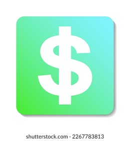 Currency vector symbol. USD square vector icon. White glyph on green gradient background.