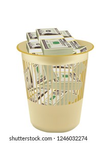 currency wads of dollars in the paper basket

