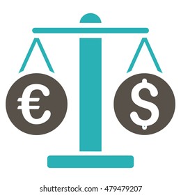 Currency Weight icon. Vector style is bicolor flat iconic symbol, grey and cyan colors, white background.