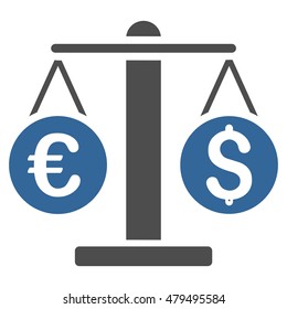 Currency Weight icon. Vector style is bicolor flat iconic symbol, cobalt and gray colors, white background.