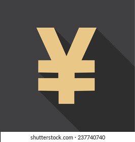 Currency yen flat icon with long shadow on background