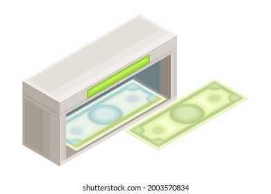 Currency-counting Machine with Dollar Banknote as Financial Accounting and Summary Isometric Vector Composition