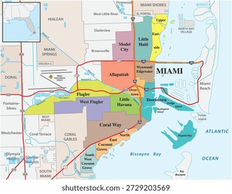 Mapa administrativo atual da cidade de Miami, Flórida, Estados Unidos