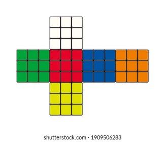 The current colour scheme of a Rubik's Cube isolated on white background