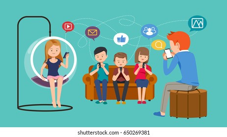 Current communication system with internet by smart-phone. Modern lifestyle. Social media Technology.