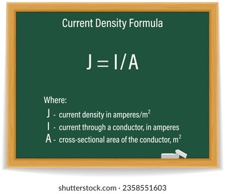 Current Density Formula on a green chalkboard. Education. Science. Formula. Vector illustration.
