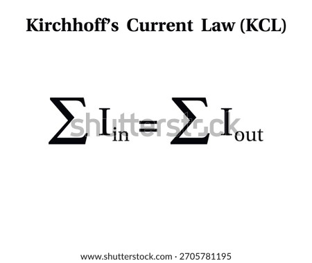 Kirchhoff’s Current Law Formula on the white background. Education. Science. School. Vector illustration.