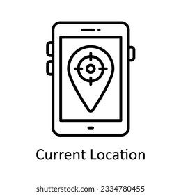 Aktuelle Location Outline Icon Design Illustration. Karte und Navigationssymbol auf weißem Hintergrund EPS10-Datei