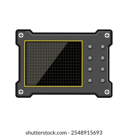 desenho animado oscilógrafo atual. display eletrônico, largura de banda da sonda, análise de calibração sinal oscilógrafo atual. símbolo isolado ilustração vetorial