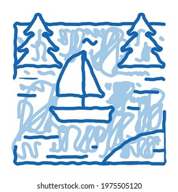 current river among gorge sketch icon vector. Hand drawn blue doodle line art current river among gorge sign. isolated symbol illustration