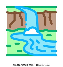 río actual con vector de icono de puente. río actual con señal de puente. ilustración de símbolo de color