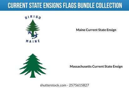 Current State Ensigns Flags Bundle Collection High Quality Vector Illustration