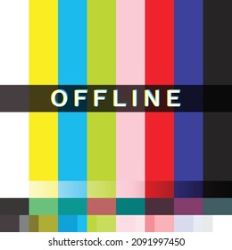 Currently offline. Not getting network, color bar pattern error message screen technical issue, connection problem. Vector flat style cartoon illustration. The purpose of the signal pattern test.