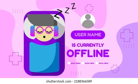 Currently Offline Streaming Banner Background For Streamer With Cute Cartoon Character