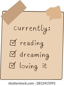 Currently Reading Dreaming Loving It Checklist Illustration