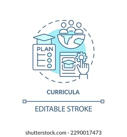 Curricula turquoise concept icon. Sustainable development. Classroom strategy abstract idea thin line illustration. Isolated outline drawing. Editable stroke. Arial, Myriad Pro-Bold fonts used